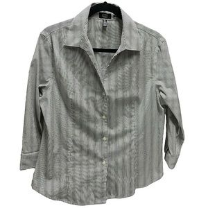 Jones New York | Black and White Striped Button Down with 3/4 Sleeves - Size L